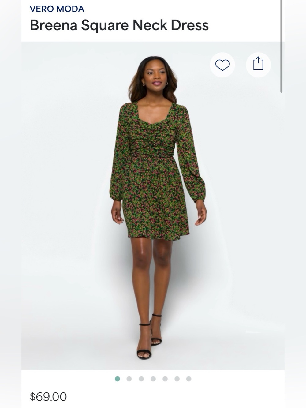 Vero Moda Black Mini Dress with Pink & Green Floral Print